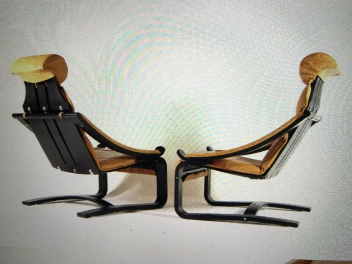 2 Retro Bauhaus Danish Wood Leather Lounge Chair Cantilever 70s