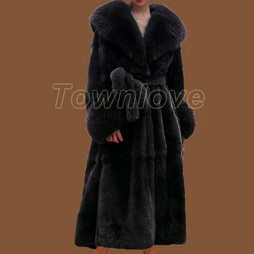 Abrigo informal suelto largo grueso otoño e invierno cuello de piel grande para mujer - Imagen 24 de 34