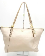 Coach Large Gold Ava Leather Shoulder Bag With Snake Print Trim