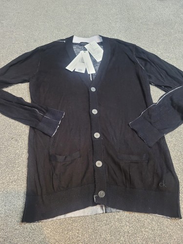 Brandneu mit Etikett Calvin Klein Jeans schwarze Feinstrick-Cardigan für Herren M reine Baumwolle CK - Bild 1 von 6