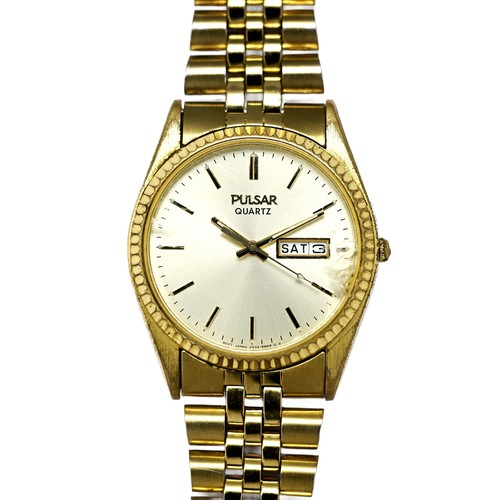 Pulsar by Seiko Quartz Vintage 1990s Jubilee Gold Plated 36mm V533-8B50