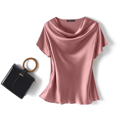 Women's Silk Shirt Loose Short-sleeved T-shirt Mulberry Silk Top Pullover Blouse - Picture 21 of 22