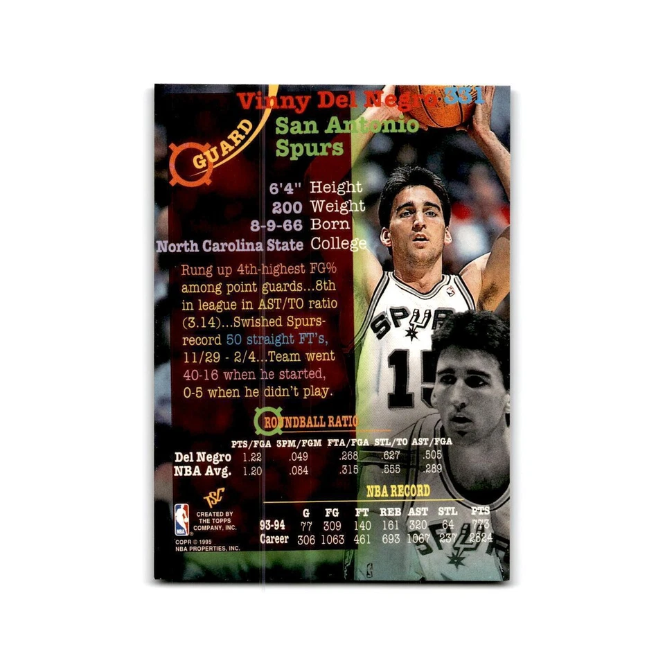 1994 Topps Stadium Club Vinny Del Negro Spurs #331 - Image 2 of 3