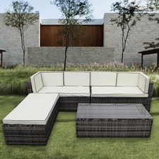 RATTAN GARDEN FURNITURE ALL-WEATHER CORNER SOFA SET WITH GLASS COFFEE TABLE