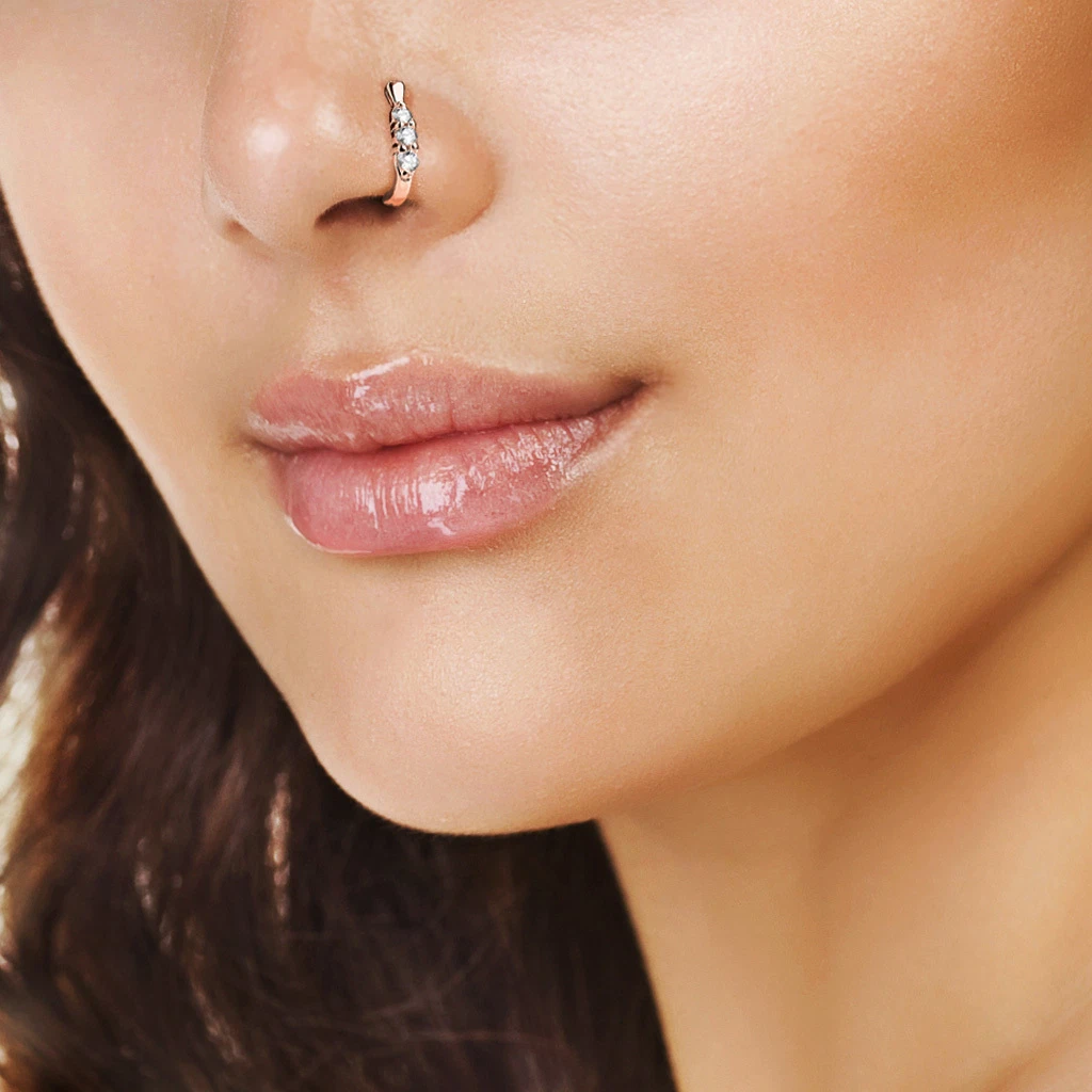 Surgical Steel CZ Lined L Bend Shaped Nose Ring Crawler Stud Body Piercing 20G