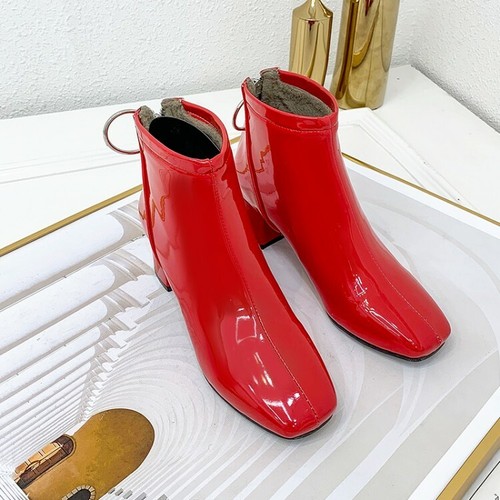 Womens Square Toe Ankle Boots Chunky Block Heels Patent Leather Party Shoes New - Picture 15 of 100