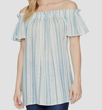$155 Show Me Your Mumu Women's Blue Woodstock Off-Shoulder Tunic Blouse Size M