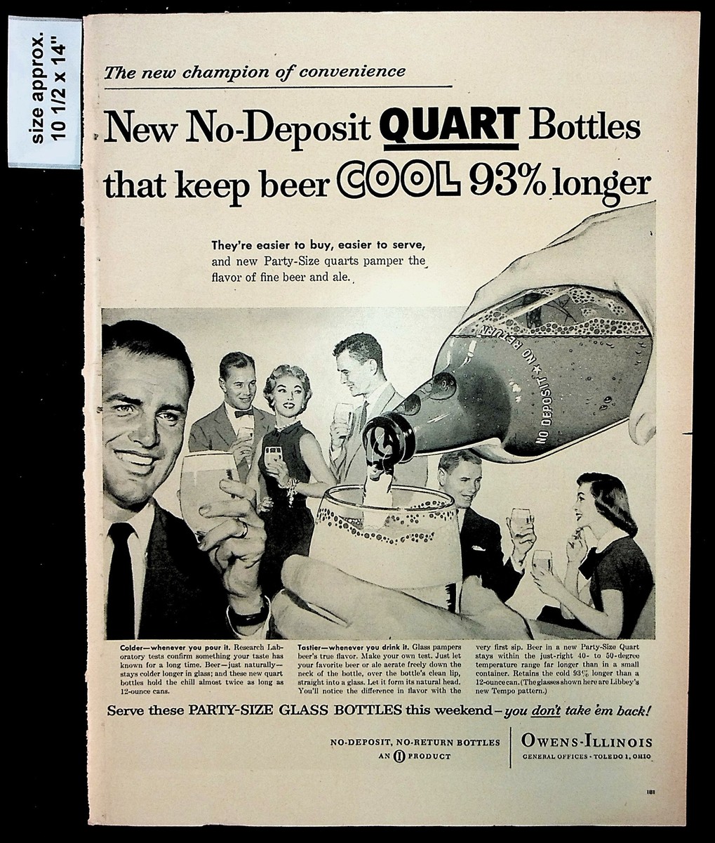 1956 Owens-Illinois No Deposit Party Size Glass Bottles Vintage 
