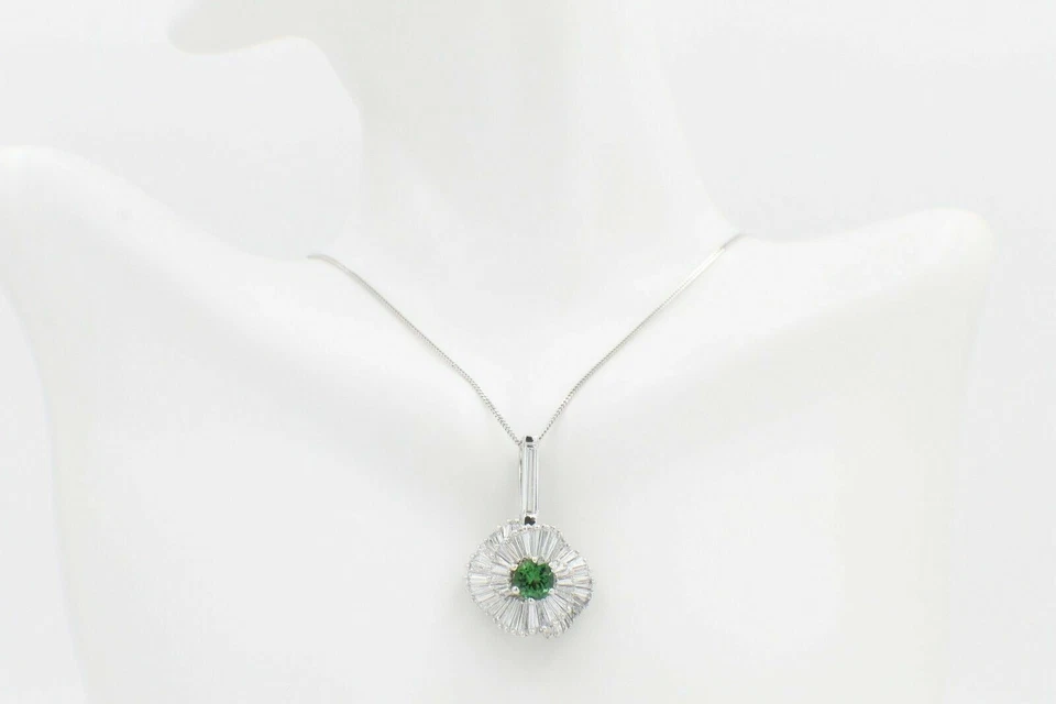 Green Tourmaline & Baguette Diamond Ballerina Pendant in Platinum $20K - Image 3 of 4