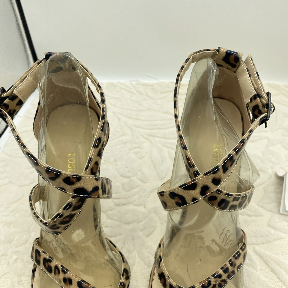 Loslandifen💗Sexy Zapatos de Tacón Alto Estampado de Leopardo Doble Cruzado 4.25"💗Talla 6 Foto 4 de 4
