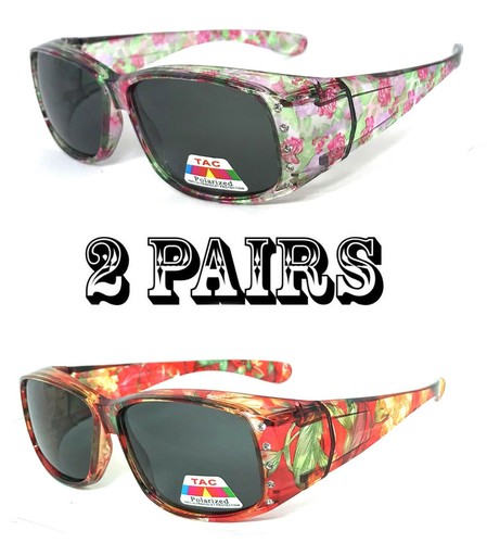 2 pares de gafas de sol con estampado floral diamantes de imitación ajustadas sobre gafas de sol polarizadas gafas Rx - Imagen 17 de 19