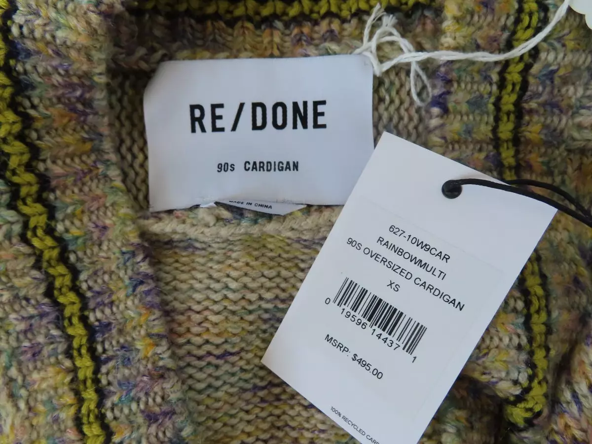 NWT RE/DONE Rainbow Multi 90s Oversized Cardigan Sweater Size XS $495