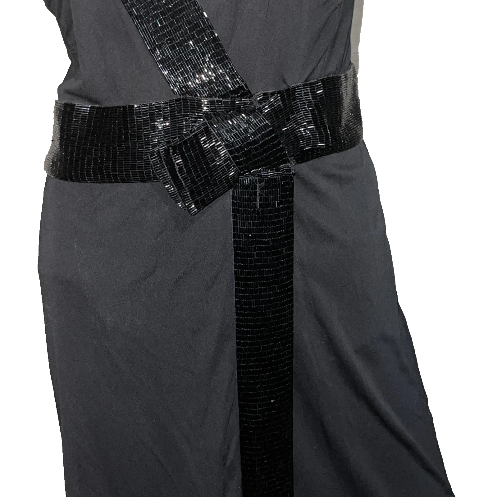 Abito da cocktail Celine vintage nero con perline ricamate fiocco avvolgente US 2 4 FR 36