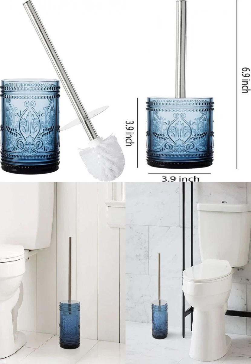 Glass Decorative Toilet Bowl Cleaner Brushes & Holder Set for Bathroom  Accessories Storage/Organization/Decoration- Dark Blue (Brush and Holder  only)