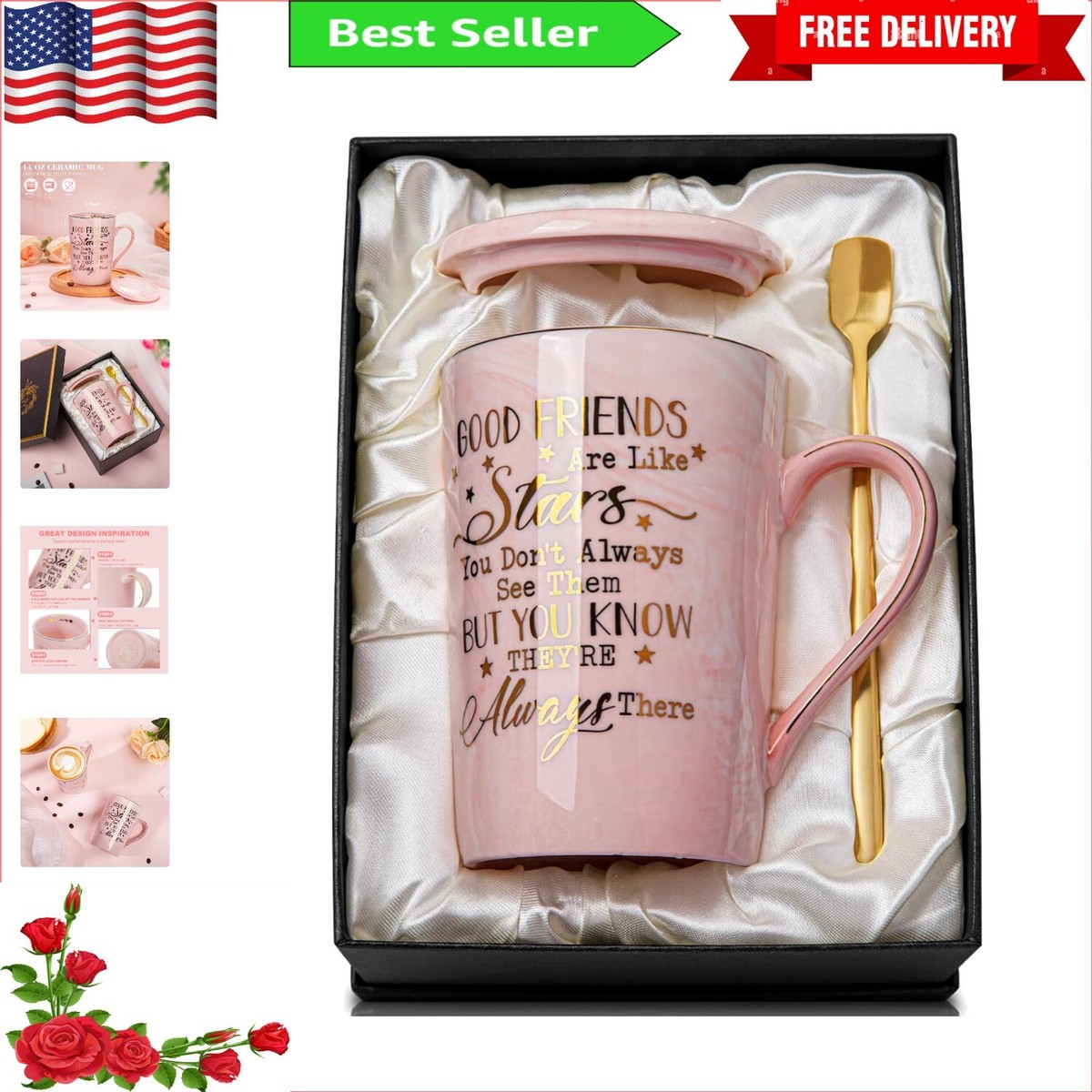14oz Ceramic Marble Coffee Mug with Gold Trim - Friendship Gift for Women |  eBay