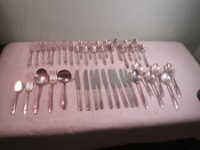 Lot of 43 Oneida Community Tudor Plate Silverware with Rose Flower Pattern
