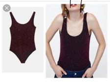 Zara new with tags leotard shimmery Silver top size medium