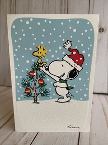 Snoopy Woodstock Smiling Christmas Tree Glittered Snow Card Hallmark New Ebay