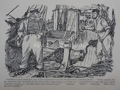 Royal Navy & Sailor SAILOR OVERBOARD WHILE SWABBING DECKS Antique Punch Cartoon