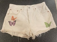 Levi's 501 White Jean Shorts Butterflies Button Fly 31 Waist