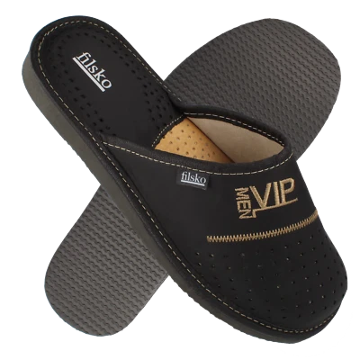 Hausschuhe Herren Leder VIP MEN schwarz bis Gr. 50 Pantoffeln Premium filsko Urk - Bild 1 von 4
