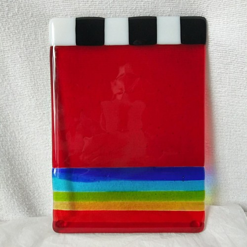 Fused Art Glass Cheese Plate Multicolor Artist Signed Kogei Gallery Rainbow - Picture 2 of 18