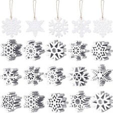 100 Pcs Christmas Unfinished Wooden Snowflake Ornaments Snowflake Hanging Cut...