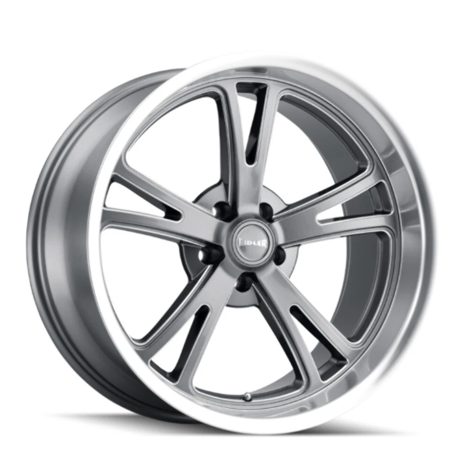 Set 4 18" Ridler 606 18x9.5 Grey W Machined Lip 5x4.75 Wheels 0mm Rims - Image 2 of 4