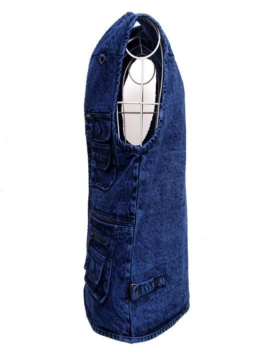 New Men's Outdoor Vest Denim Waistcoat Jacket fastener Multi-Pocket Jean coat - Image 3 of 4