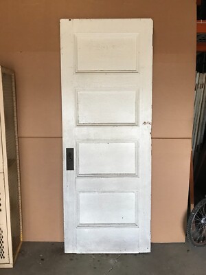 1 Antique 36X95 Shabby White Interior Oak Horizontal 4 Panel Door
