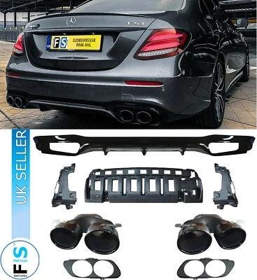 FLS MERCEDES E CLASS W213 E53 LOOK AMG REAR BUMPER DIFFUSER TAILPIPES GLOSS BLACK
