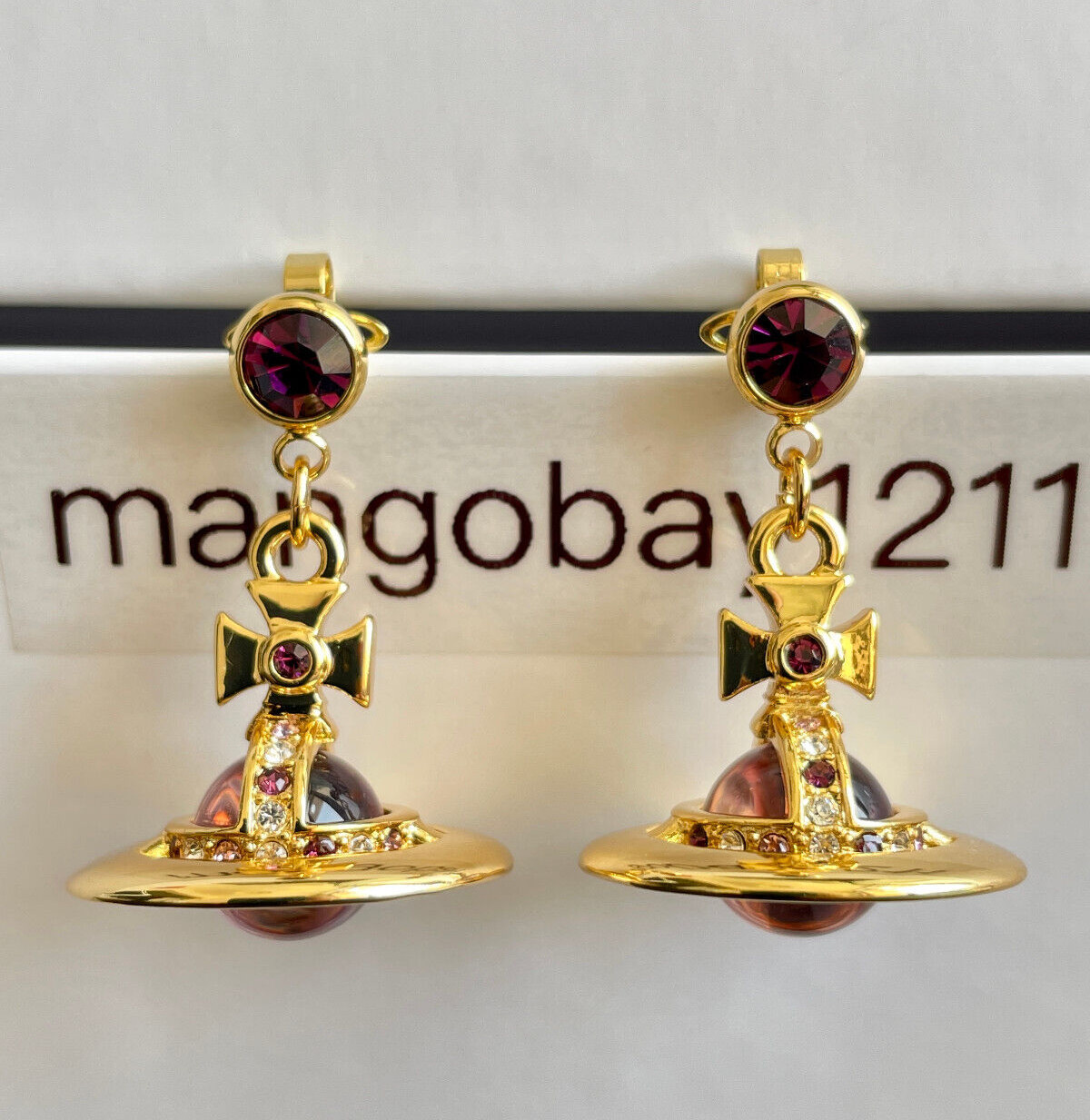 Vivienne Westwood Gold Purple Tiny Orb Drop Earrings - Gem