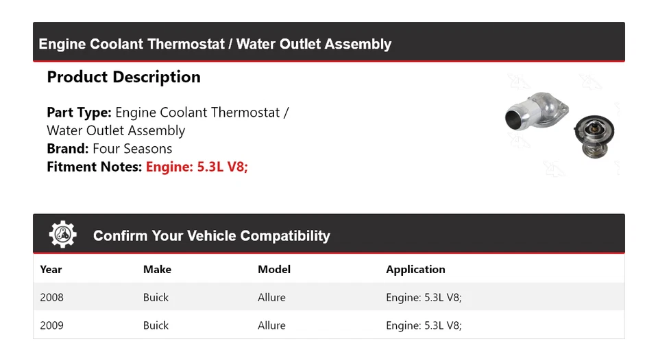 Termostato de refrigerante de motor Buick Allure 2008-09/conjunto de salida de agua 4 estaciones Foto 2 de 4