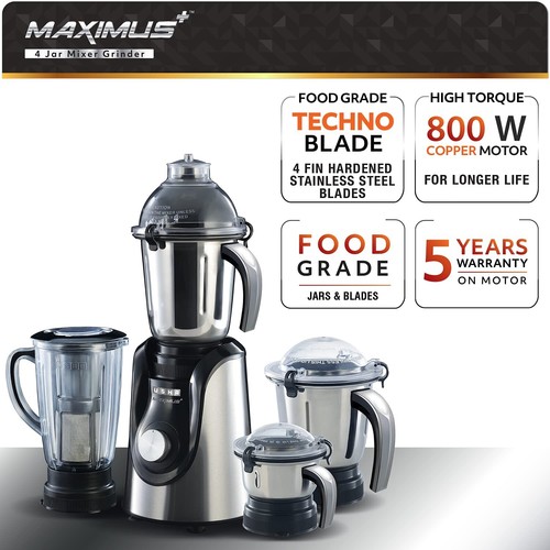 New USHA Maximus Plus Mixer Grinder, 4 Jars, 800-Watt, 240-Volt- Free Postage - Picture 2 of 6