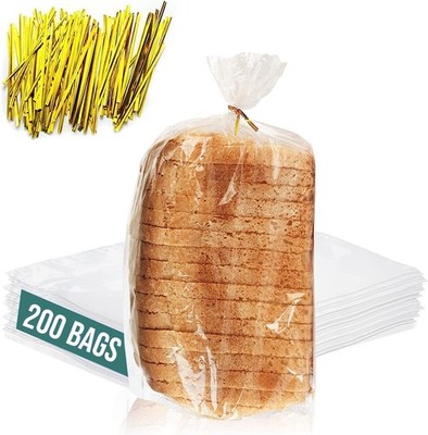 Reusable Plastic Bread Bags for Homemade Bread - 200 Pack Clear Bag with Ties...