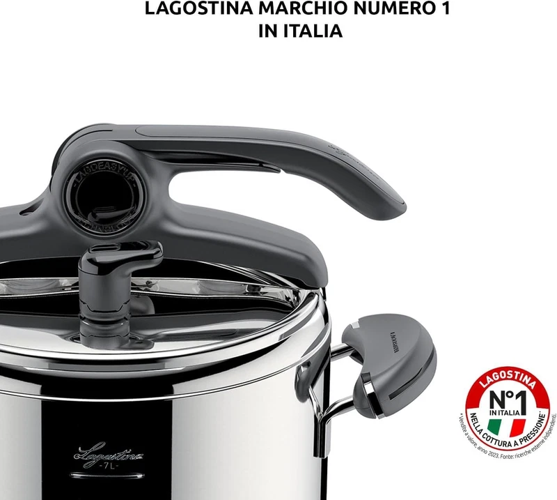 Pentola a Pressione 7 Litri LAGOSTINA Mia Acciaio Inox INDUZIONE Apertura Facile, fotografia 4 di 6