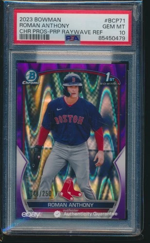 PSA 10 ROMAN ANTHONY 1st 2023 Bowman Chrome PURPLE R/W REFRACTOR/250 RC GEM MINT