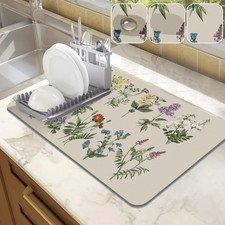 Dish Drying Mat for Kitchen Counter, 12"X20" Absorbent Coffee Bar Mat with Vinta