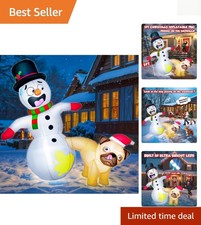 Festive 5FT Inflatable Pug Dog Peeing on Snowman - Bright LED Outdoor Decor