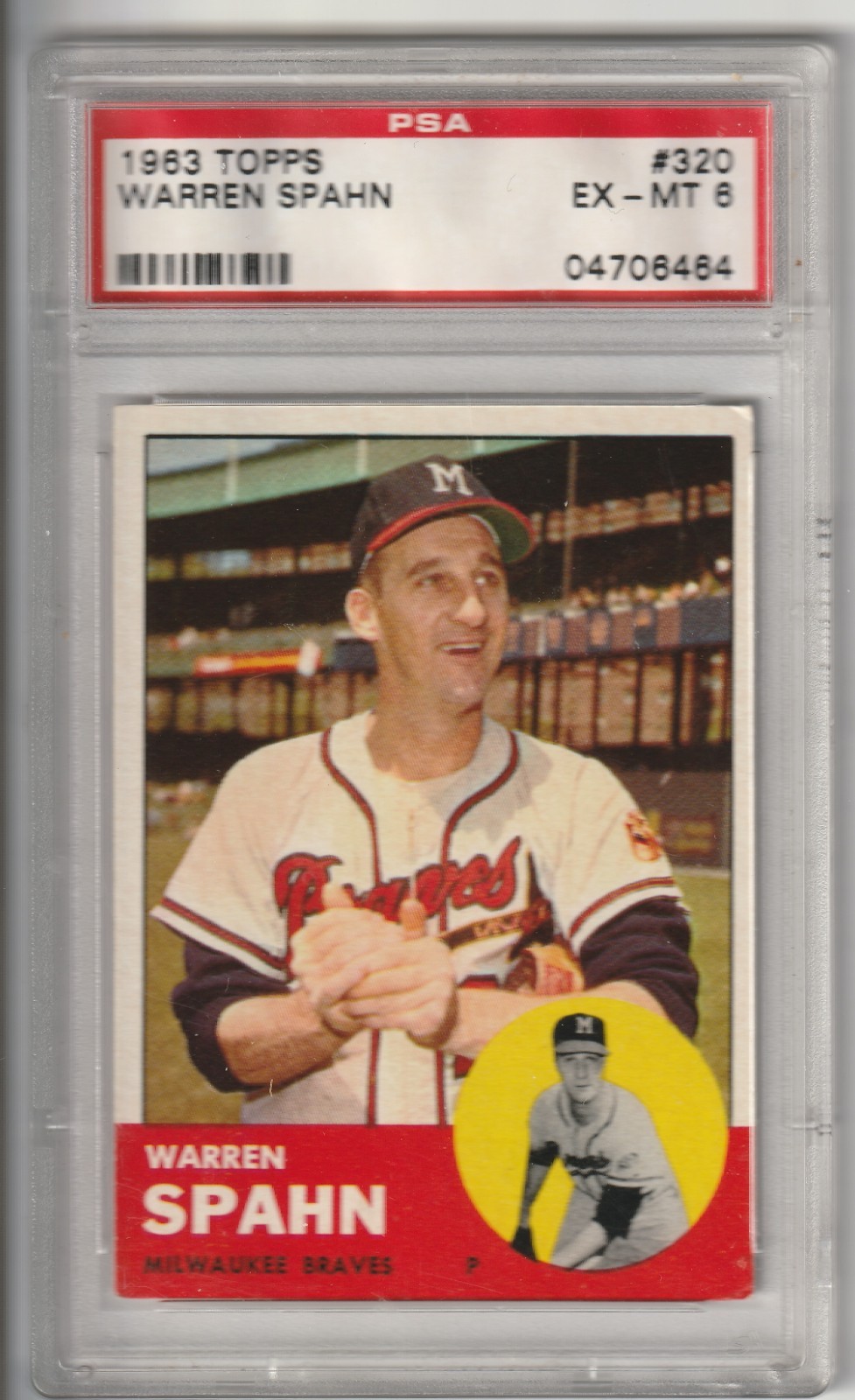 1963 Topps #320 - Warren Spahn - EX-MT - PSA 6