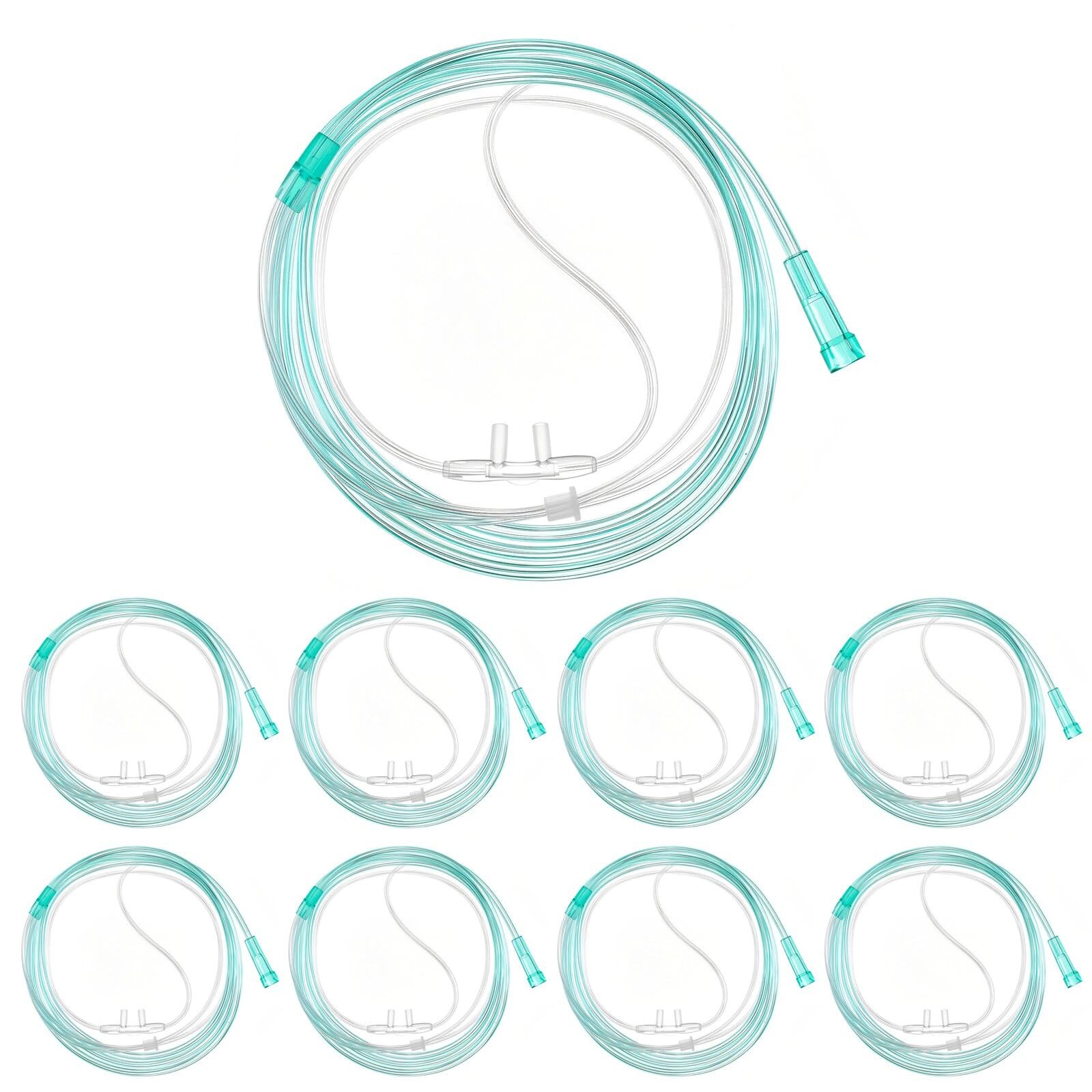 Oxygen Nasal Cannula Ultra Soft 8 Pack Green Crush Resistant Tubing 2m,