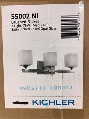 KICHLER Marette 3Light Brushed Nickel Vanity Light Satin Etched Cased Opal Glass