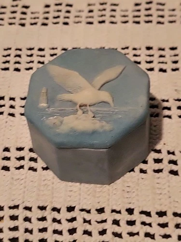 Vtg Soapstone Seagull Trinket Box Design Gift Int'l USA Coastal Nautical Decor