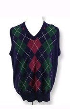 L.L. Bean Men's medium Large Argyle Vest 100 Shetland Wool Made In Scotland