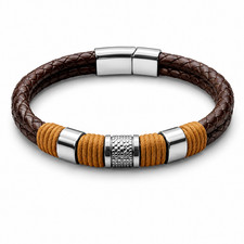 Men's Braided PU Leather Bracelet Stainless Steel Magnetic Clasp Brown Wristband