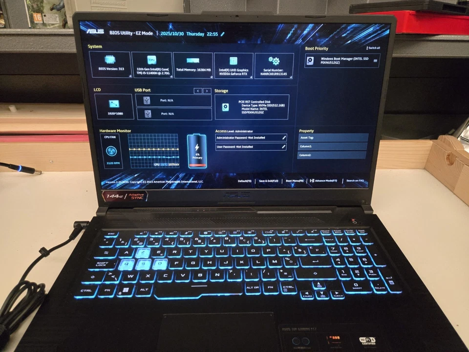 Asus F17 FX706H Tuf Gaming Laptop i5/512gb/windows 11/azerty/16gb/rtx 3050