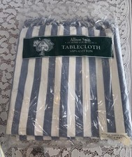 Table Cloth Blue White Striped Tablecloth Tassels Cotton Linen Dust-Proof Tab...