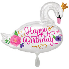 Happy Birthday Beautiful Swan Geburtstag Schwan mit Krone Folienballon 73cm 29In