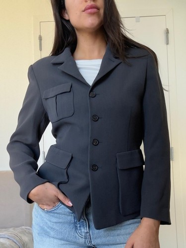 Barneys New York Dark Gray Tailored Blazer, made in Italy 100% wool