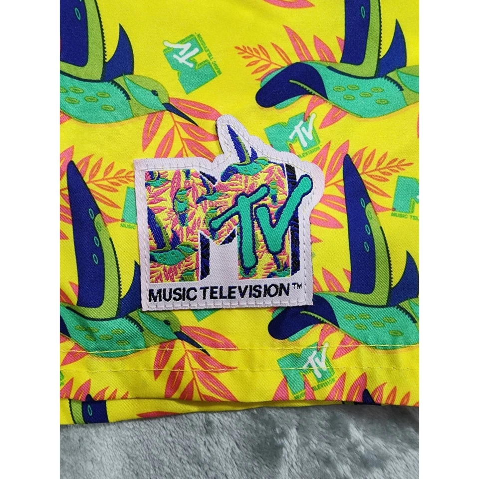 Pantalones Cortos de Tablero de Televisión Música MTV Para Hombres L Amarillo Tropical Cordón Playa Nadar Foto 2 de 4